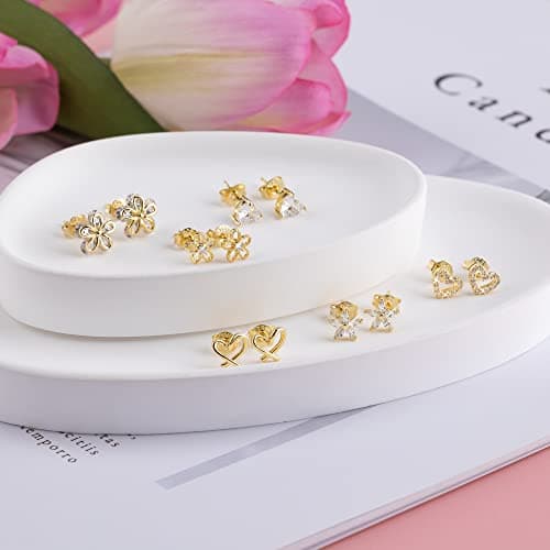 ALEXCRAFT Small Gold Stud Earrings 6 Pairs Cute Stud Earrings for Women Cubic Zirconia Earring Studs 14k Gold Plated Heart Earing for Women Hypoallergenic Pack - Thumbnail 6