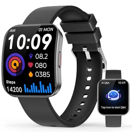 Smart Watch for Men Women, Bluetooth Calls, AI Dial, AI Q&A, 1.85" HD AMOLED Curved Display Fitness Watch with Blood Pressure Sleep Heart Rate Monitor, 110+ Sports Waterproof IP68 Smartwatch, Black - Image 1