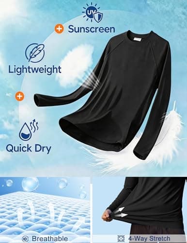 PINSPARK Sun Protection Shirts for Men Quick Dry UPF 50+ Long Sleeve Fishing Shirt for Men Rash Guard Swimming Shirts Black - Thumbnail 5