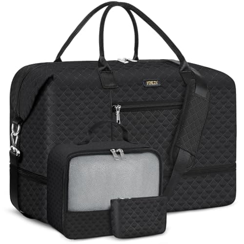 Weekender Bag for Women, Travel Duffel Bag Carry On Overnight Bag with Shoe Compartment Large Nylon Travel Weekend Tote Bag, 9a-black, L - Image 1