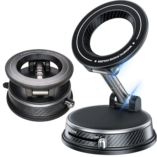 Fclvd Magnetic Car Phone Holder, 360°Adjustable Vacuum Dashboard and Windshield Mount Magsafe Cell Phone Holders for Your Car, Carbon Fiber 108+LBS Nano Gel Suction Cup, iPhone, Samsung (Silver) - Image 1