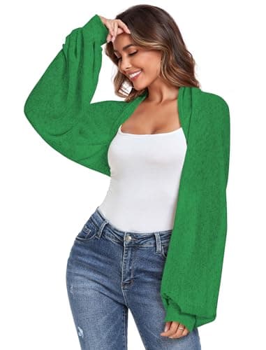 ZAFUL Y2K Bolero Fall Long Sleeve Cardigan Cropped Open Front Shrug 2026 Sweater Women Green S - Thumbnail 2