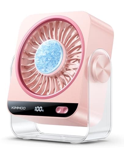 KIMMOO USB Desk Fan for Bedroom, 199 Speeds Turbo Airflow, Portable Fan with Ice Cooling, Digital Display Quiet Table Fan, 270° Rotating Small Rechargeable Battery Desktop Fans for Home Office (Pink)