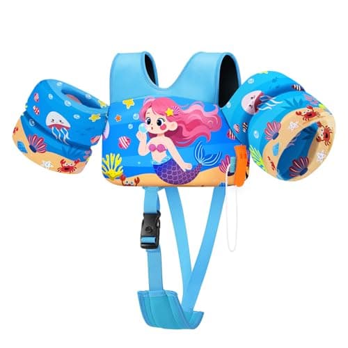 HeySplash Toddler Swim Vest, Toddler Floaties Fit 13.2-33 Lbs, Puddle Kids Jumper with Adjustable Strap Pool Float Jacket Arm Floaties Baby Floatie Water Wing Pool Sea Swimming Aid, Blue Sea Mermaid - Image 1