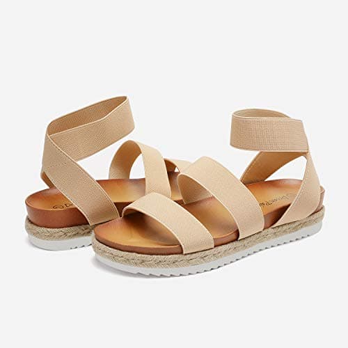 DREAM PAIRS Women’s Open Toe Ankle Strap Espadrille Flatform Platform Wedge Sandals,Size 7.5,Nude,JIMMIE - Thumbnail 3