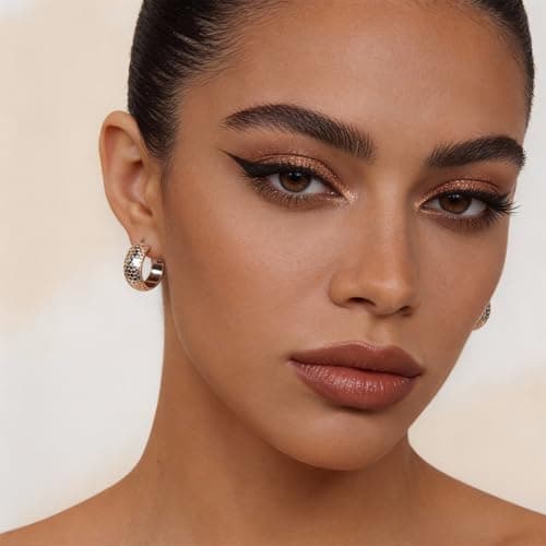 EYESHOCK Small Half Huggie Hoop Earrings for Women, Chunky Style 18K Silver Plated 925 Sterling Silver Post, Hypoallergenic Nickel-Free Hammered Honeycomb Texture, Lightweight for Sensitive Ears - Thumbnail 2