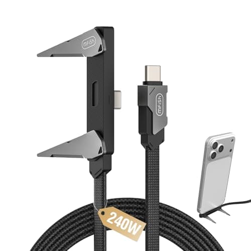 MFish 240W USB C to USB C Cable, Type C Fast Charging Cable with T-Shaped Stand, 90° Right Angle Gaming Cable for iPhone 17/16/15, MacBook, Tablet, Galaxy S25/S24, Braided Durable 3.93FT