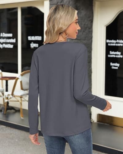 WNEEDU Women's Long Sleeve Henley Shirts 2025 Fall Winter Warm Sweatshirt Fashion Casual Tunic Tops(Gray,L) - Thumbnail 3