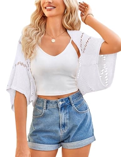 BB&KK Bolero Shrugs for Women Crochet Sweaters Hollow-Out Batwing Short Sleeve Lightweight Knit Tops Summer Cardigans - Image 1