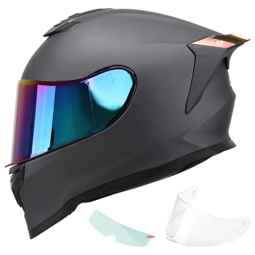 RSYSO DOT Full Face Motorcycle Helmet DOT Approved Motorbike Racing Street Bike Lightweight Helmet for Adult Matte Gray, XL - Image 1