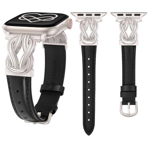 Wearlizer Slim Leather Band Compatible with Apple Watch Bands for Women 40/38/41/42mm Dressy Fancy Designer Celtic Knot Thin Leather Bracelet for iWatch Series 11 10 9 8 SE 7 6 5 SE 4 3 2 1