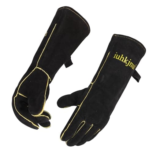 iuhkjnuh Fireplace Gloves Fire Heat Resistant: Fireproof Leather for Fireplace Fire Pit Wood Stove Campfire Furnace (M) - Image 1