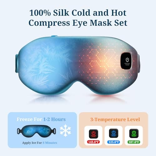 100% Silk Wireless Heated Eye Mask with Cooling, Relieves Dry Eye Syndrome and Puffy, Reduces Dark Circles, Adjustable Velcro Design and Washable Cover, Suitable for Travel & Gifts-Blue - Thumbnail 3