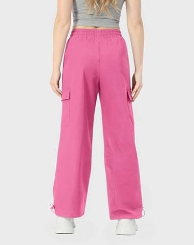 keriffe Baggy Cargo Pants Women Parachute Hiking Wide Leg Pants with 4 Pockets Y2K Clothes Casual Travel Hot Pink - Thumbnail 2