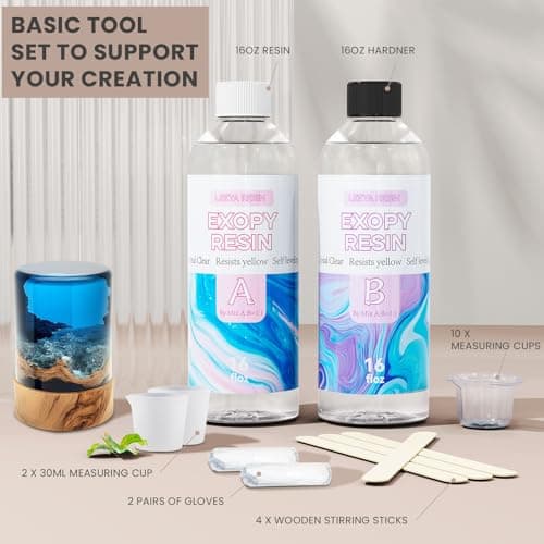 LEEYA RESIN Crystal Clear Epoxy Resin Kit 64OZ, No-Bubble, No-Yellowing, Self Leveling Resina Epoxica para Manualidades, Clear Resin for Crafts, Tabletop, Coaster, Tray, Painting, Jewelry, 1:1 Ratio - Thumbnail 4