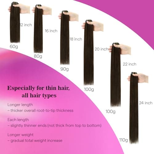 Ve Sunny Seamless Human Hair Clip in Extensions Medium Dark Brown 100g 20 Inch Invisible Real Human Hair Extensions Clip ins for Thining Hair Scalp Fill ins 4pcs - Thumbnail 3