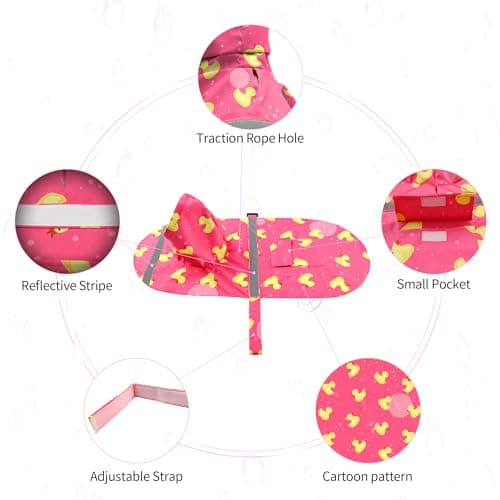 NACOCO Large Dog Raincoat Adjustable - Pet Rubber Ducks Yellow Water Proof Clothes Lightweight Rain Jacket Poncho Hoodies with Strip Reflective Pink (Pink M, Yellow Duck) - Thumbnail 3