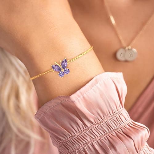 Sistble July Birthstone Bracelet, July Birthday Gifts for Women Gold Plated Butterfly Bracelets Dainty Ruby Birthstone Jewelry Mothers Day Christmas 16th 21st Birthday Gifts for Her - Thumbnail 5
