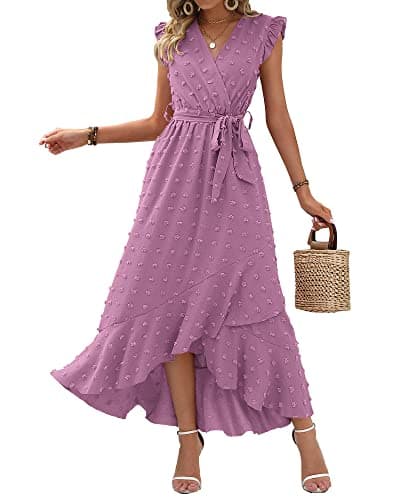 BTFBM Boho Dresses for Women 2026 Summer Fashion Cap Sleeve Swiss Dot Flowy Ruffle Beach Wedding Cocktail Maxi Dress(Purple, X-Large) - Image 1