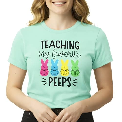 Teacher Easter Shirt for Women - Teaching My Favorite Peeps Graphic Tee，Cute Bunny Glasses School Classroom Holiday Outfit Turquoise - Image 1
