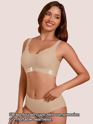 COCOMARTS Jelly Bras for Women No Underwire Seamless Push Up Scalloped Tshirt Bralettes Comfortable Wireless Everyday Bra Nude 3X-Large - Thumbnail 3