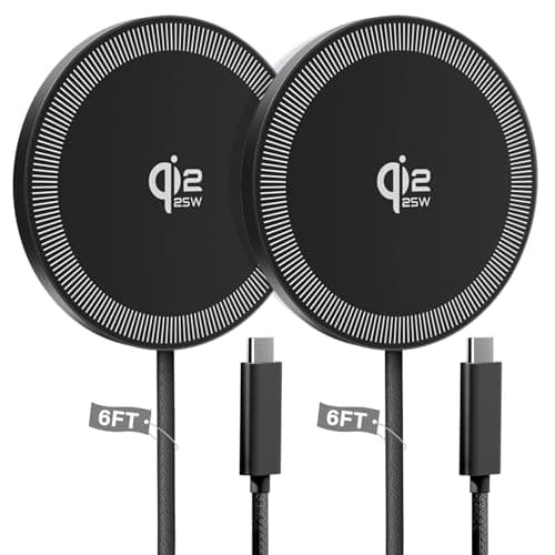 25W Wireless Charger for MagSafe, Qi2.2 Magnetic Fast Charging Pad for iPhone 17/16/15/14/13/12 Series&AirPods,Strong Magnet,Portable Wireless Charger for Travel Home Office,Elegant Black, 2Pack(6FT)