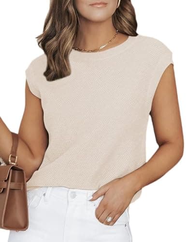 CiCiBird Women Summer Cap Sleeve Sweaters Knit Crew Neck Pullover Tank Tops 2025 Casual Trendy Sweater Vest Apricot M - Image 1