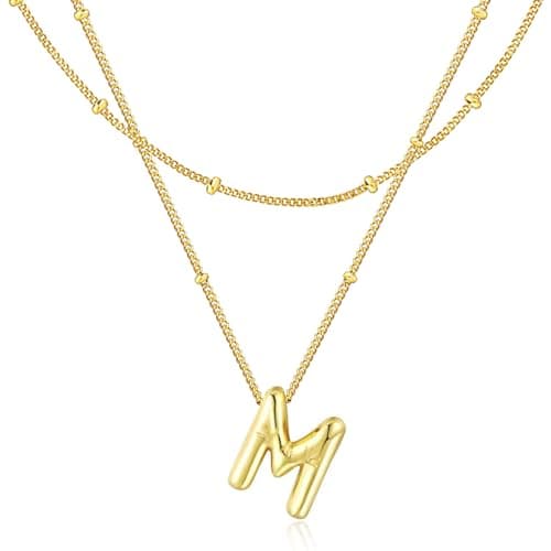 Bubble Letter Necklace for Women, 14k Golden Plated Initial Letter Pendant Necklace Personalized Jewelry Gift - Image 1