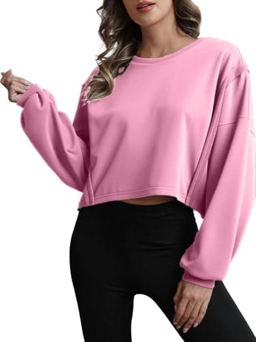 ALPSWARE Womens Crop Sweatshirts Workout Tops Trendy Oversized Crewneck Crop Pullovers Fashion Loose Shirt Pink - Image 1