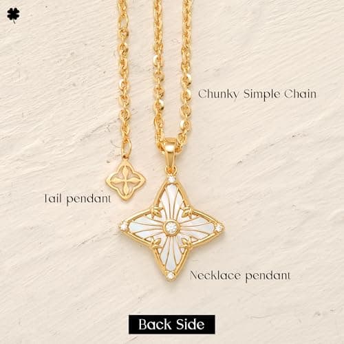MYEARS Women Clover Necklace Pendant Mother of Pearl Cubic Zirconia 14K Gold Simple Dainty Chain Everyday Trendy Lucky Jewelry - Thumbnail 5