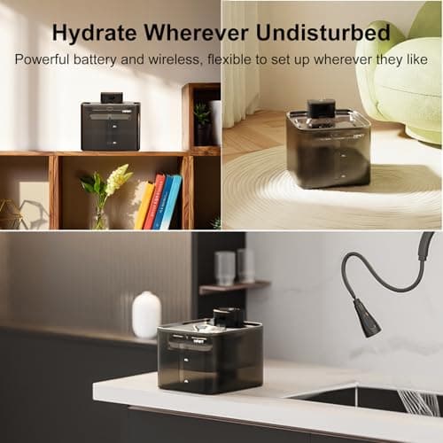 NPET Wireless Cat Water Fountain, 4L/1Gallon Battery Operated Pet Fountain with Smart Motion Sensor, 4000mAh Rechargeable Battery & Quiet Pump, Automatic Cordless Water Dispenser for Cats, Dogs,Pets - Thumbnail 6