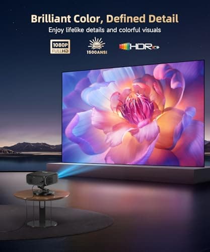 [1500ANSI/ Google TV] Smart Projector with WiFi and Bluetooth, SOPYOU Portable Outdoor Projector 4K Support, Auto Focus & Keystone, Built-in Apps, Indoor Home Theater with 360° Rotatable Stand - Thumbnail 4