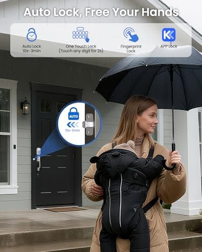 TEEHO TE012W-H WiFi Keypad Door Lock with Handle Set, Fingerprint Smart Locks, Front Door Keyless Entry, APP Remote & Voice Control, Digital Deadbolt with 2 Keys, Auto-Lock, Easy Install, Satin Nickel - Thumbnail 6