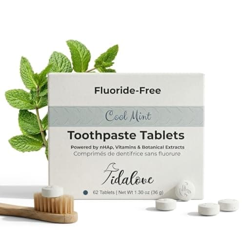 Tidalove Cool Mint Fluoride-Free Toothpaste Tablets with Nano Hydroxyapatite | Natural Whitening, Enamel Strengthening, Plastic-Free & Travel-Friendly (1 Month Refill) 62 Tablets