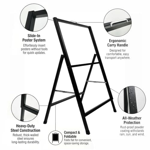 LANGTUKEE 24x36 Sidewalk Sign Single Sided - Heavy Duty L-Frame Metal Poster Stand with Slide-in Design, Angled Outdoor Floor Display Signboard Holder for Business Store and Lobby, Black Frame Only - Thumbnail 3