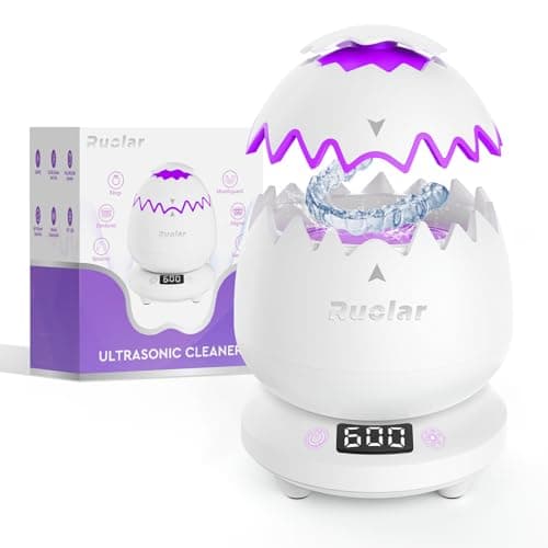 Ultrasonic Retainer Cleaner Machine for Dentures | 45kHz Dental Cleaning Pod for Aligner, Nightguard, Braces, Jewelry, Watch, 3 Timer Modes - with Cooling Fan & Removable Base (Light Purple) - Image 1