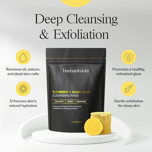 Turmeric Kojic Acid Cleansing Pads - Turmeric Face Scrub Pads with Vitamin C (30 pads), Kojic Acid and Turmeric Cleansing Pads for Exfoliation - Made With Vitamin B5 - Thumbnail 2