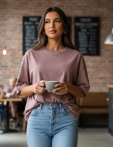 LETSEE 4 Pack Oversized Tshirts for Women Short Sleeve Workout Shirt Crew Neck Loose Fit Baggy Tee Tops Basic Clothes (1 Mushroom 1 Light Grey 1 Apricot 1 Black, Large) - Thumbnail 5