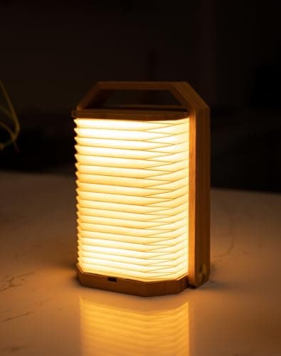 ZBOLE Foldable Japanese Style Lantern, 1200mAh Rechargeable, 4-6H Runtime, 2-in-1 Handheld & Table Lamp, Soft Warm Light, Outdoor Camping Travel Gear, Home Decor & Gift (Bamboo) - Image 1