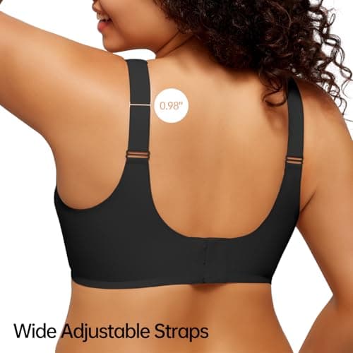 LetsJoli Wireless Bras for Women No Underwire Full Coverage Push Up Bra Support Plus Size Bras for Older Women Bralettes (Black,2XL) - Thumbnail 2