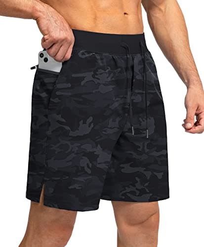 Men's Running Shorts with Zipper Pockets 7 Inch Lightweight Quick Dry Gym Athletic Workout Shorts for Men (Grey Camo, XL) - Image 1