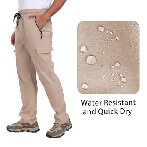 Mens Cargo Hiking Pants with 4 Pockets Waterproof Quick Dry Elastic Waist Drawstring UPF 50+ Lightweight Work Casual Travel Golf Workout Gym Khaki S - Thumbnail 6