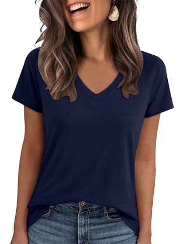 ANRABESS Womens Tops Short Sleeve V Neck Shirts Summer Basic Tee Trendy Cute Tshirts 2026 Spring Casual Outfits Deep Royal Blue Medium - Image 1