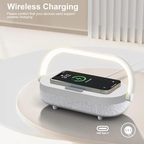 LED Bedside Lamp, Touch Lamps for Bedroom Nightstand MA, 4 in 1 Bedside Table Lamp with Wireless Charger, Portable Bluetooth Speaker, Phone Holder, Dimmable Charging Birthday Gifts for Women (White) - Thumbnail 5