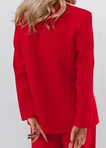 KIRUNDO Blazers for Women Business Casual 2025 Fall Long Sleeve Double Breasted Open Front Work Suit Jackets with Pockets(Red, Medium) - Thumbnail 3