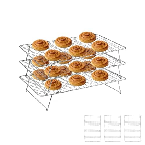JINANJUNGU Cooling Rack, 3 Tier Stackable Cooling Racks for Cooking Baking Roasting, Multi-Level Collapsible Cookie Rack for Cakes, Oven Safe & Easy Clean (Silver, 3-Tier) - Image 1