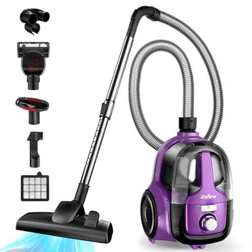 Zefiro Canister Vacuum Cleaner, Bagless Canister Vacuum for Home, Powerful Suction, Auto Cord Rewind, HEPA Filter, Corded Vacuum for Hard Floors, Carpet, Apartment/Rental Friendly(Purple&Gray) - Image 1