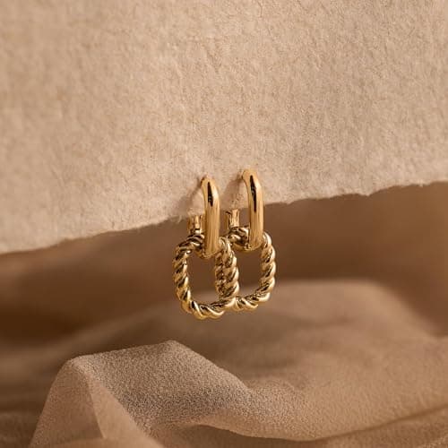 MUMREUES Gold Earrings for Women 14K Gold Plated Paperclip Hoop Dangle Earring Dainty Minimalist Simple Drop Earrings Jewelry Gift for Her - Thumbnail 6