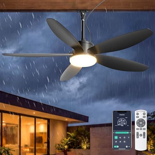 Phylluz Outdoor Ceiling Fan with Lights, 48 Inch Plug in Gazebo Fans with Remote APP Control, Quiet DC Motor, Dimmable 3CCT, Waterproof Hanging Fans for Patios, Porch, Black - Image 1
