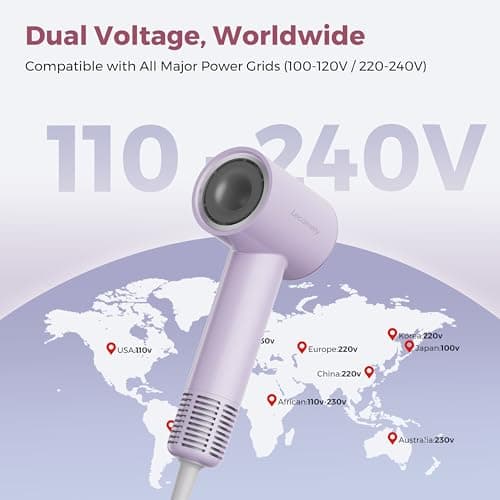 Dual Voltage Hair Dryer for Worldwide Travel, High-Speed Blow Dryer for 5X Faster Drying, 200M Negative Ions, 0.69lb Portable Travel Hair Dryer for Salon Results at Home & Abroad S4AT (Purple) - Thumbnail 2